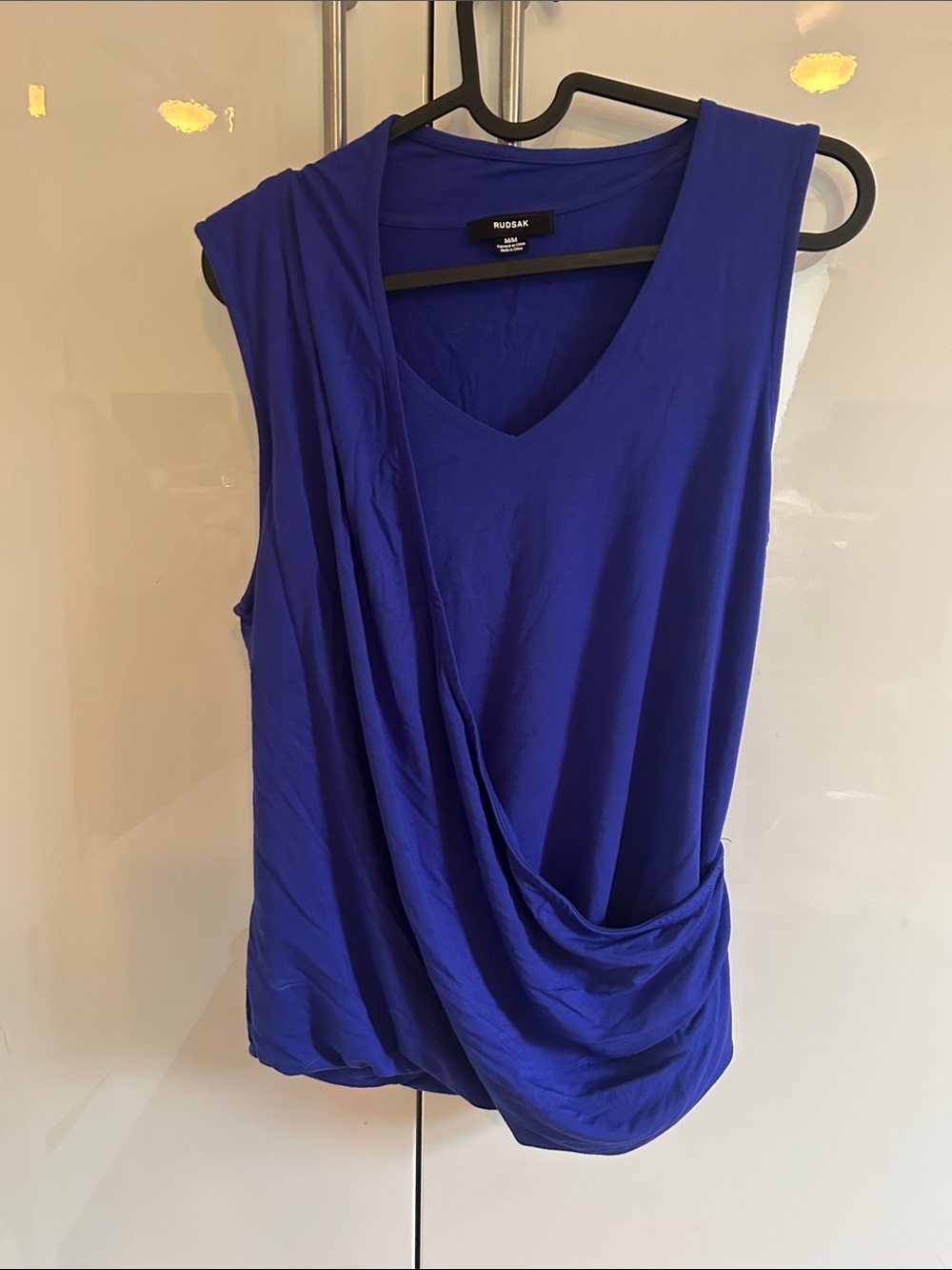 RUDSAK Sleeveless Draped V-Neck Top in Cobalt Blue